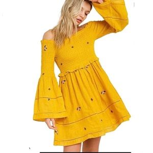 Free People Yellow Daisies Embroidered Dress